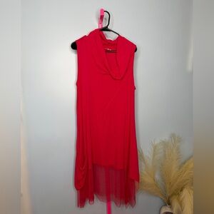 LUUKAA Coral Sleeveless Draped Midi Dress Sheer Hem Size 16